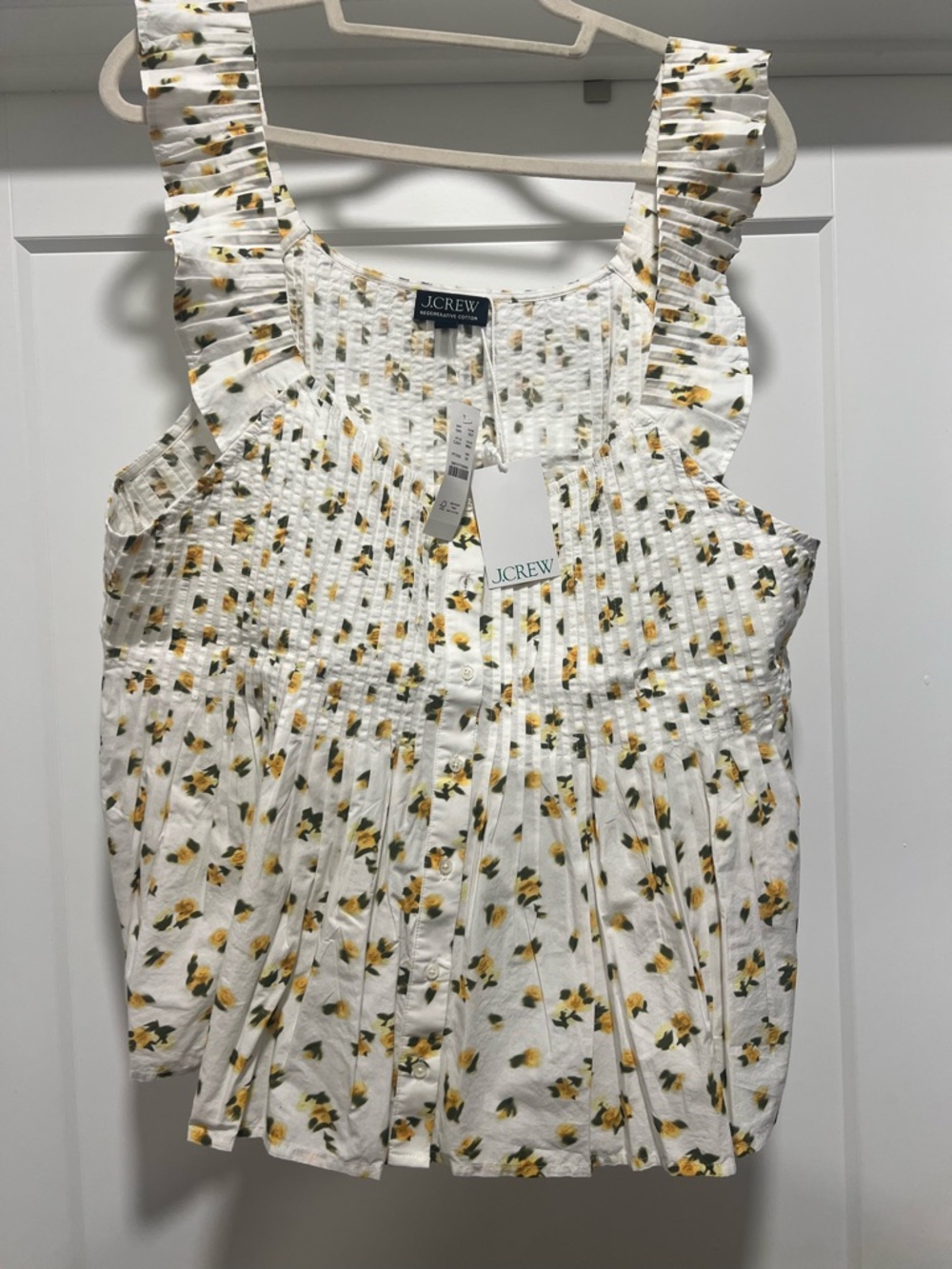 J. Crew 3x White Floral Ruffle-Shoulder Tank
